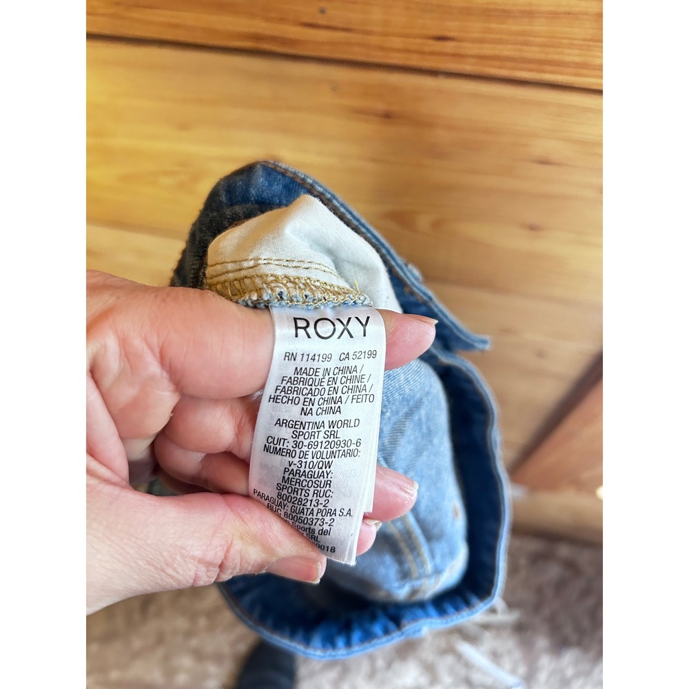 Roxy Womens Denim Mini Skirt Medium Wash Raw Hem Blue Size Small‎ S/P/CH - Picture 8 of 9